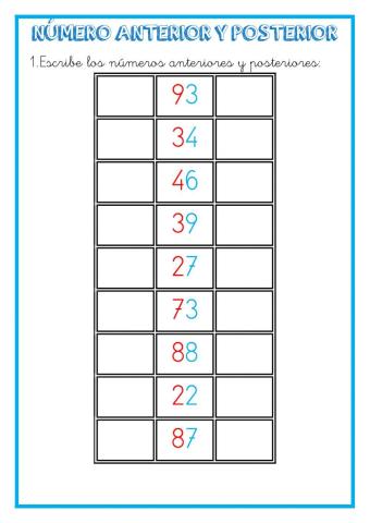 Número anterior y posterior