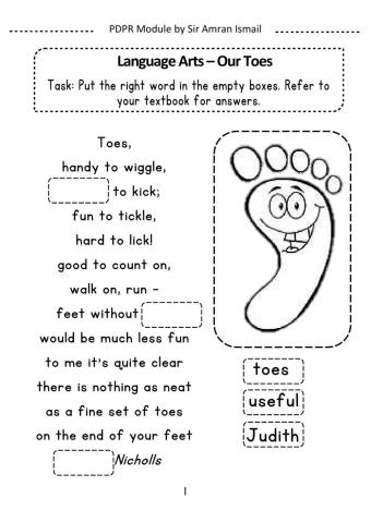 Year 6 Language Arts Toes Poems