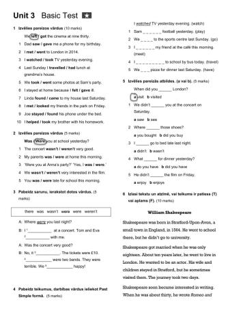 English Plus 2: unit 3 review -