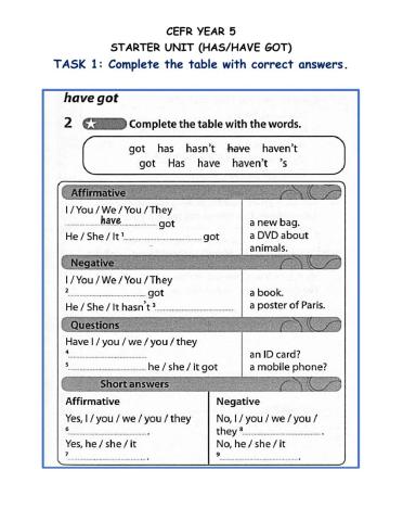 CEFR Year 5 Starter Unit - Has-Have Got
