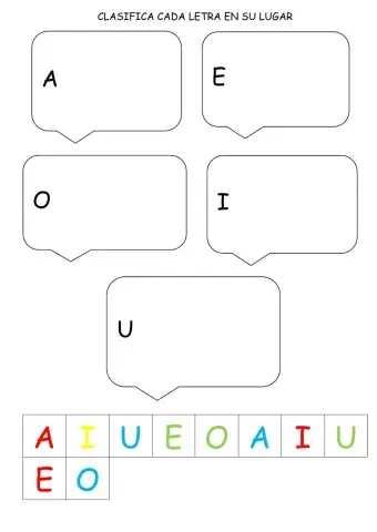 Coloca cada vocal en su lugar