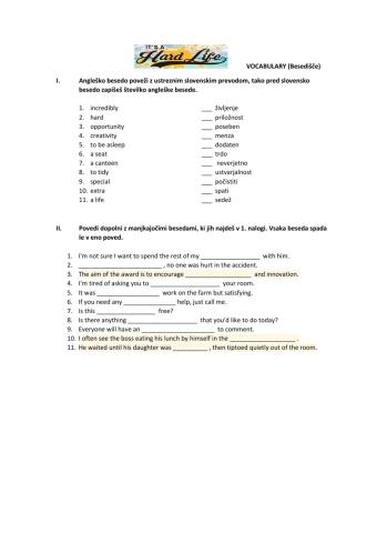 Vocabulary It's hard work