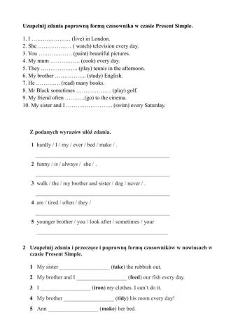 Brainy 5  kartkówka Present Simple