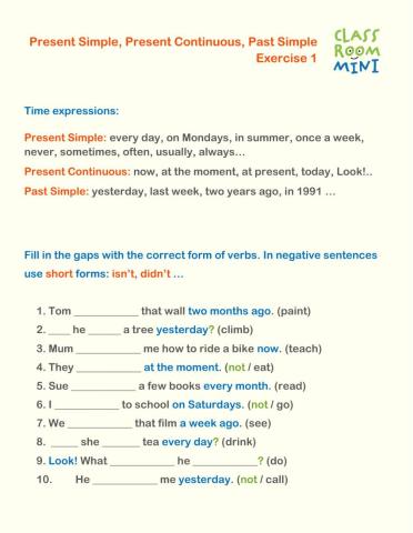 Present Simple, Present Continuous, Past Simple