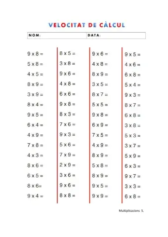 Velocitat de càlcul: multiplicacions 5