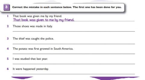 Grammar :Past Passive Act 3 page  44 WB