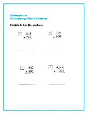 Multiplying Whole Numbers