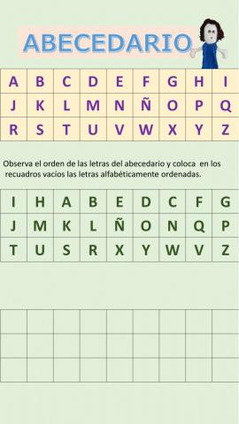Coloca las letras alfabéticamente ordenadas.