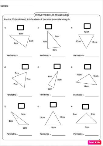 Perímetro y tipos de triángulos según sus lados