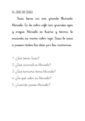 Lectura comprensiva el oso Susu