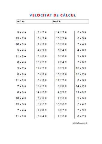 Velocitat de càlcul: multiplicacions 6