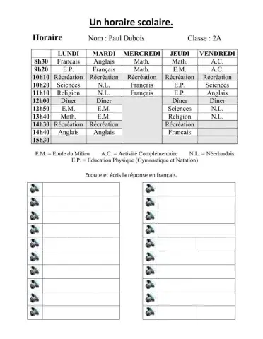 Un horaire scolaire