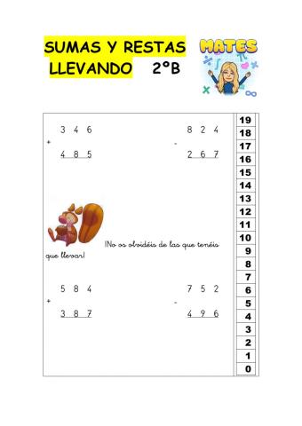 Sumas y restas llevando 2º primaria