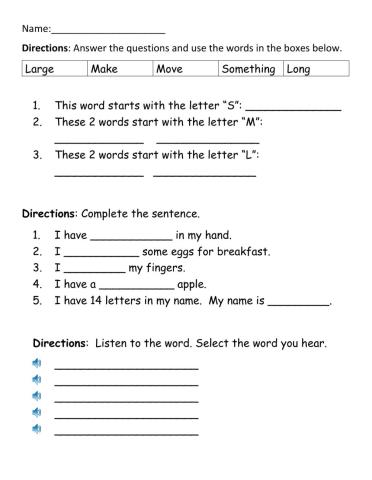 High Frequency Words: Large, Long, make