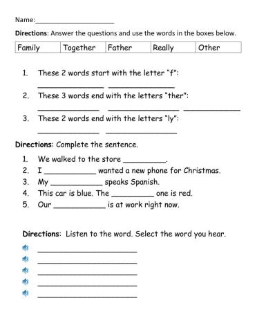 High Frequency Words: Other, Together, Family