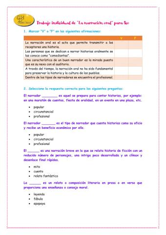 Trabajo individual de “La narración oral” para 8vo