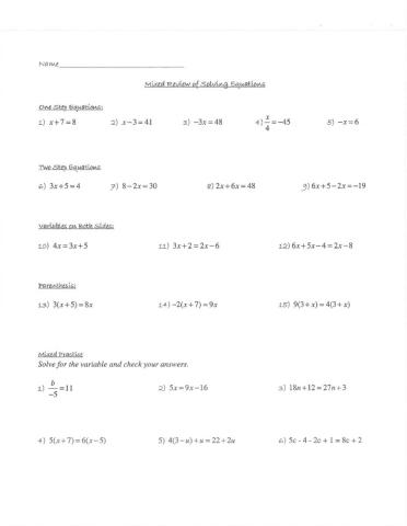 Solving Equations - Quiz Review