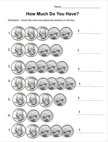 How Much Do You Have? (Quarters and Nickels up to 85 cents