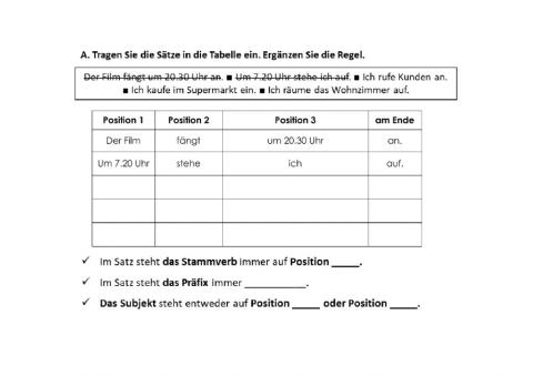 Systematisierung: trennbare Verben