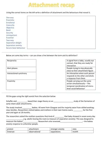 AQA psychology attachment 5 lesson recap