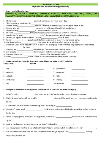 Describing people adjectives