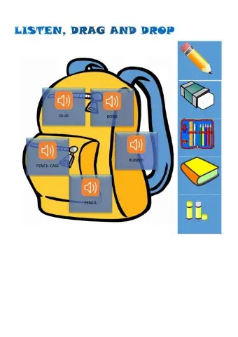 School objects: listen, drag and drop