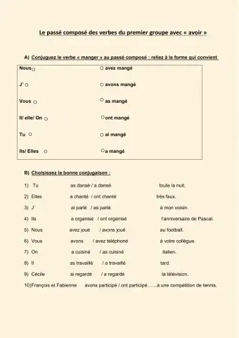 Le passé composé avec -avoir-1er groupe