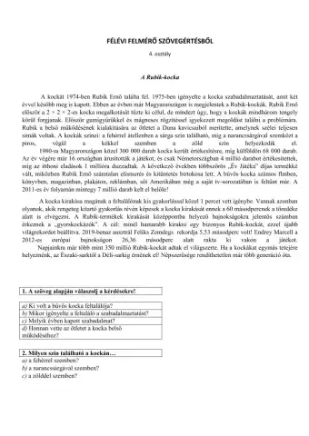 Felmérő szövegértésből