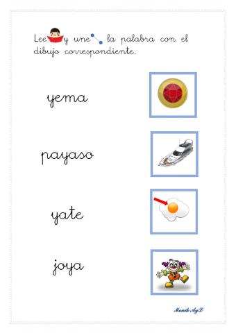 Lectura 22 +y. Asociación palabra - dibujo.