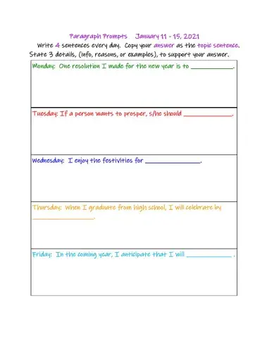 Vocabulary Paragraphs New Year Inauguration 2