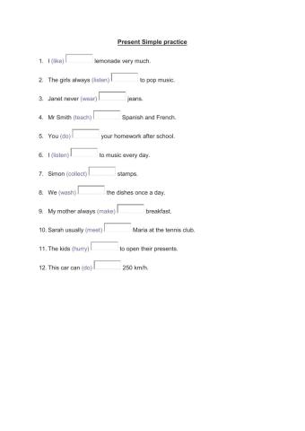 Present simple positice practice