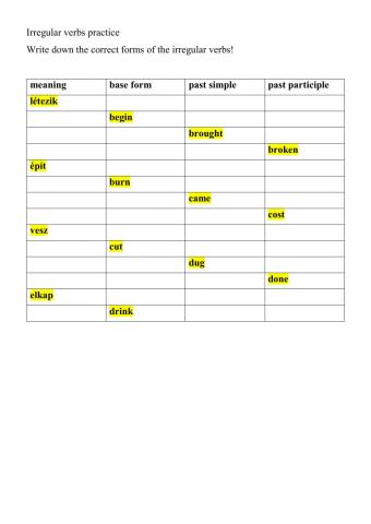 Irregular verbs practice
