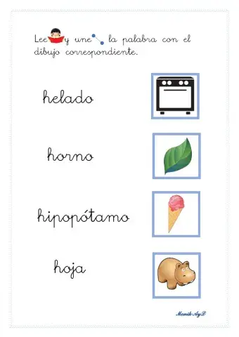 Lectura 30 + h. Asociación palabra - dibujo.