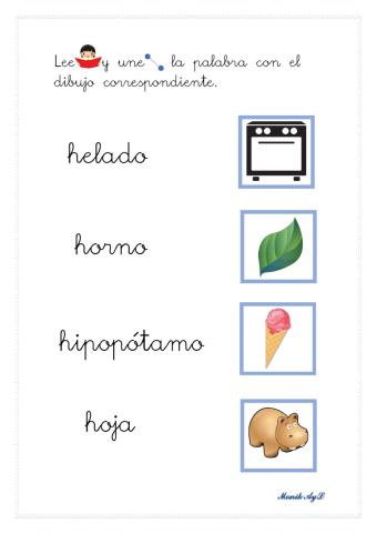 Lectura 30 + h. Asociación palabra - dibujo.