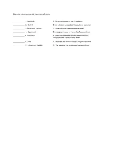 Scientific Method Vocabulary