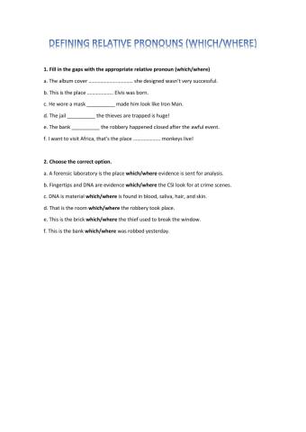 Defining relative pronouns (which-where)