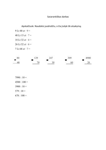Daugyba, dalyba iš apvalių dešimčių, šimtų