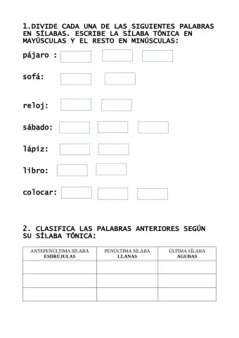 Palabras agudas, llanas y esdrújulas