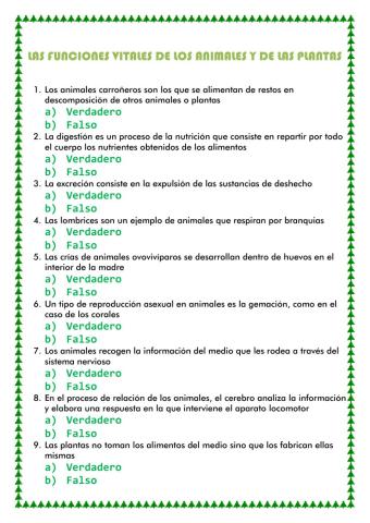 Funciones vitales de animales y plantas