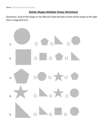 Similar Shapes Multiple Choice Worksheet