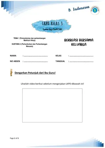 LKPD B. Ind Kelas 3 Tema 1 Sub Tema 2 Pembelajaran 5