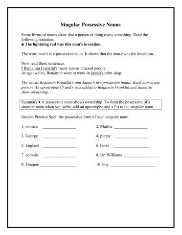 Singular Possessive Nouns