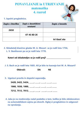 Ponavljanje in in utrjevanje, 4. razred