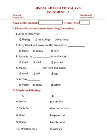 Grade 2 EVS assessment 3