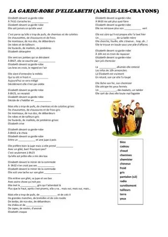 CHANSON: LA GARDE-ROBE D'ELIZABETH - Amélie-les-crayons