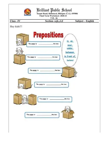 Class 4 Revision of Prepositions