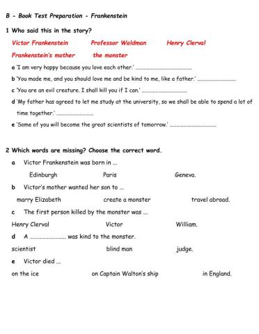 Book Test Prep - Frankenstein