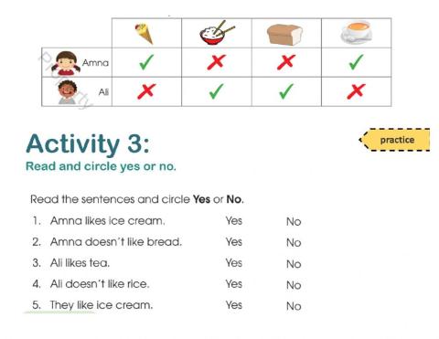 Like and dislike worksheet 2
