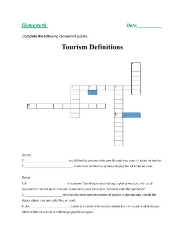 Tourism definitions crossword