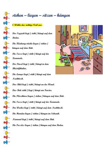 Stehen, sitzen, liegen, hängen